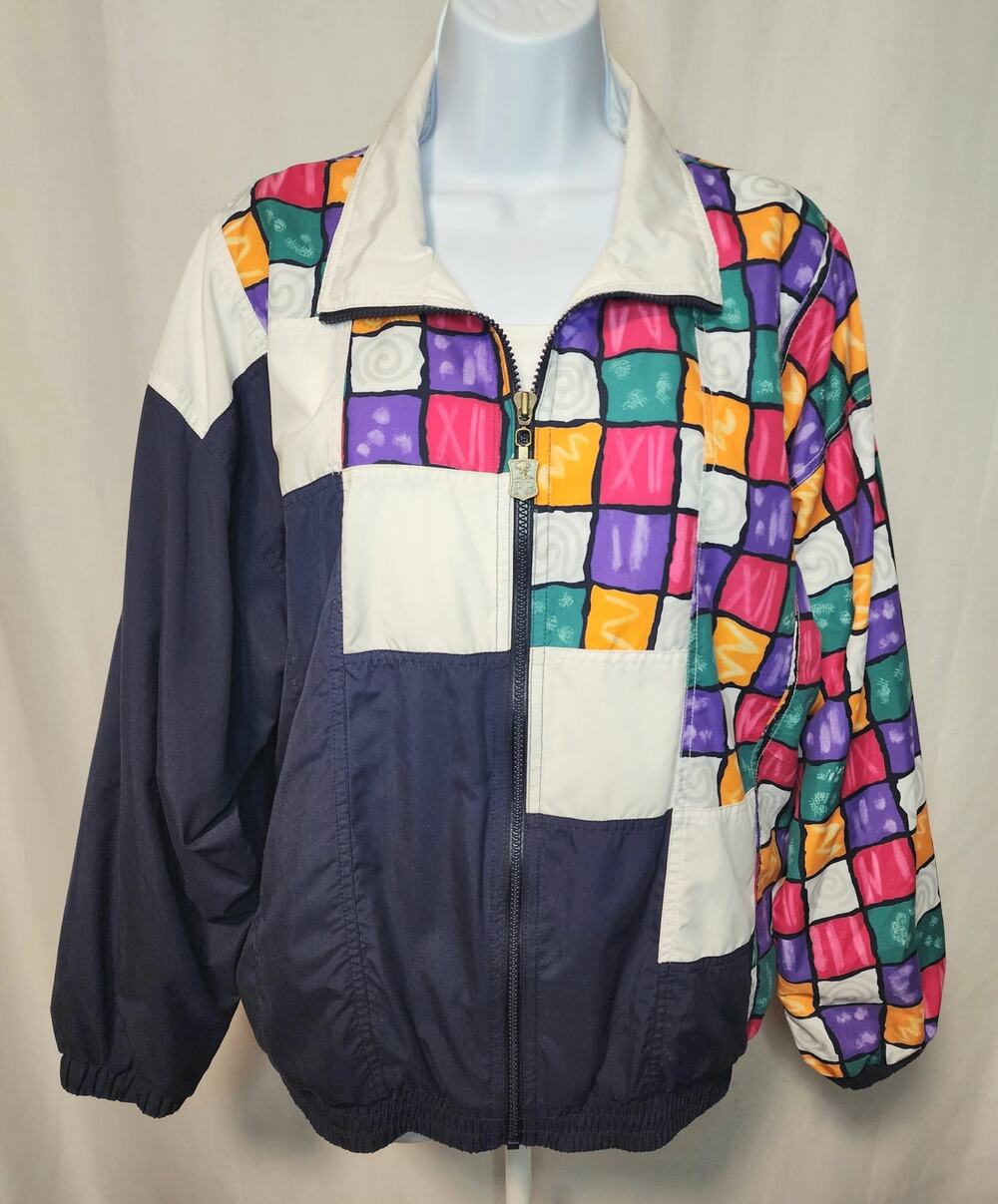 Vintage Pebble Beach Jacket - Medium - 80s Style Windbreaker - Geometric Pattern